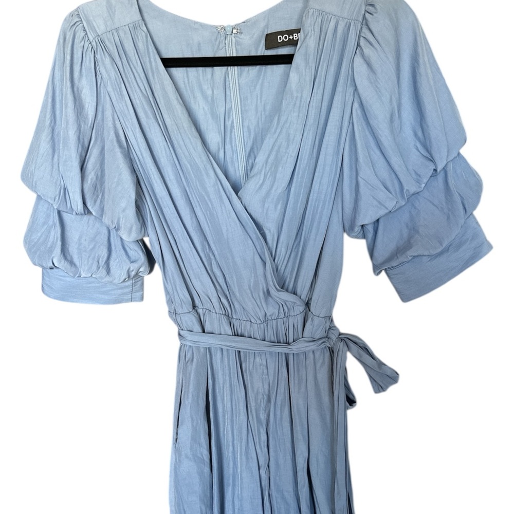 DO+BE Light Blue Wrap Romper with Puff Sleeves